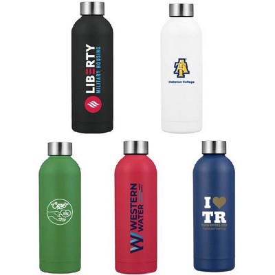 17 oz Double Wall Stainless Steel Sports Water Bottle with a powder-coated body and a screw-on seal